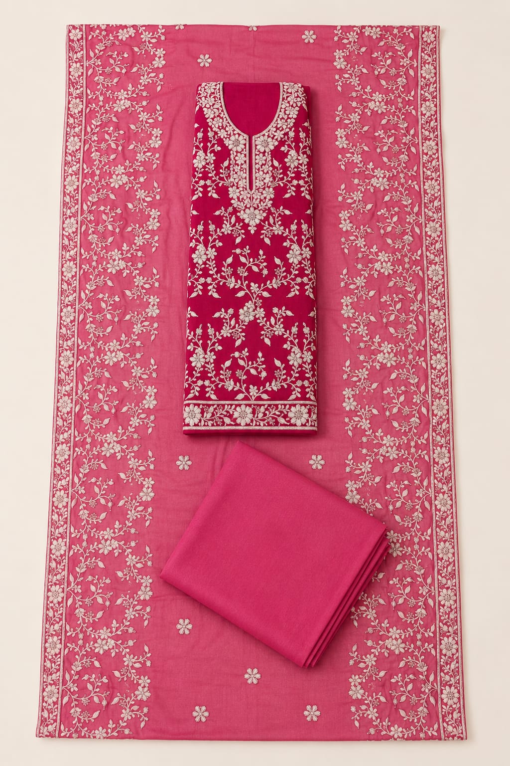 Kashida Wear Pink Embroidered Unstitched Suit Set