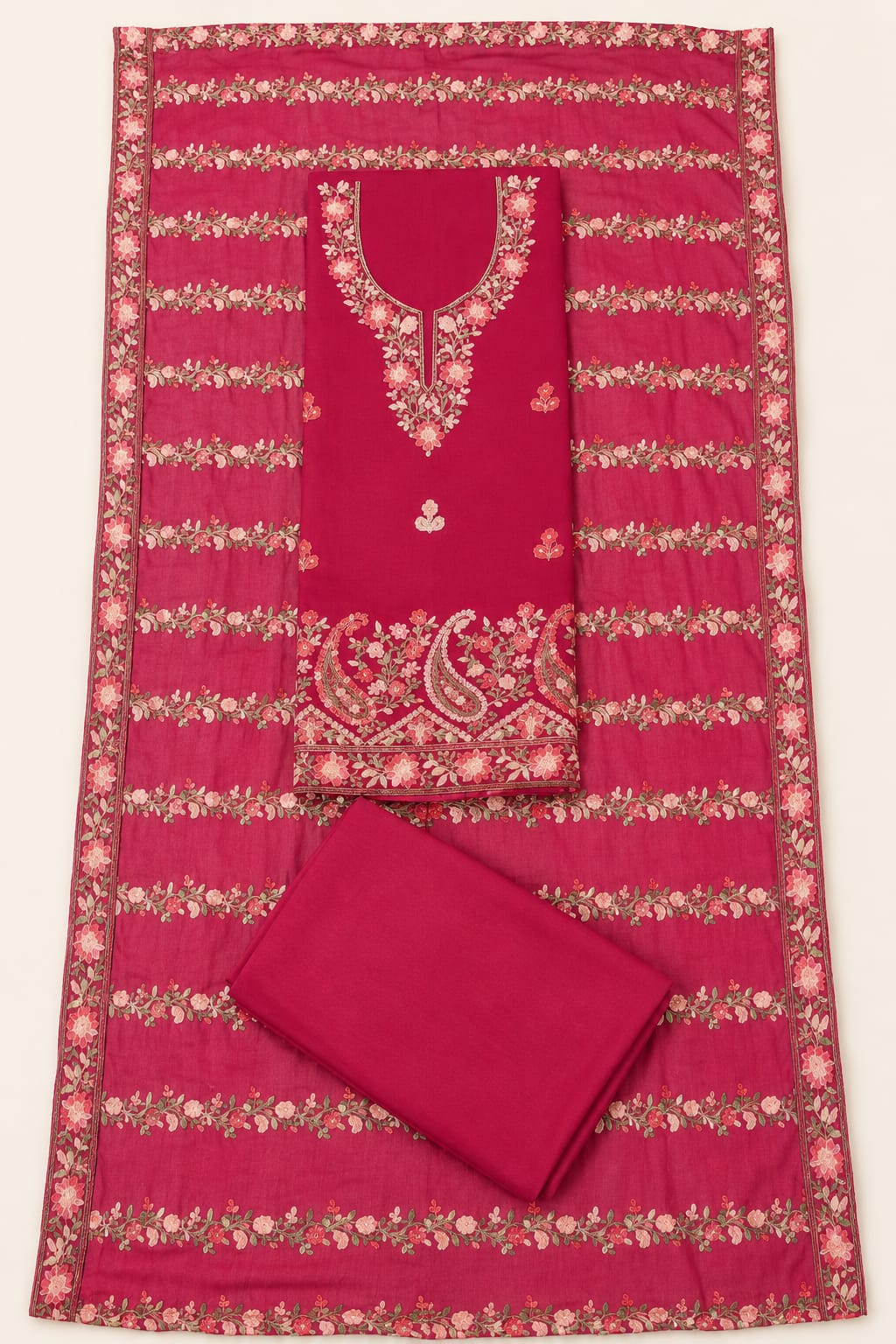 Kashida Wear Pink Embroidered Unstitched Suit Set