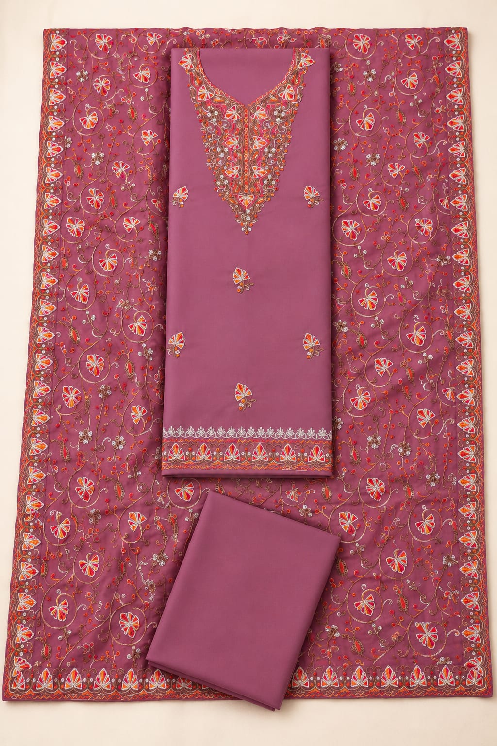Kashida Wear Premium Mauve Embroidered Unstitched Suit Set