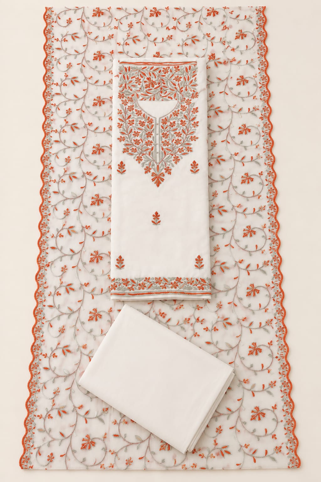 Kashida Wear Ivory Embroidered Unstitched Suit Set