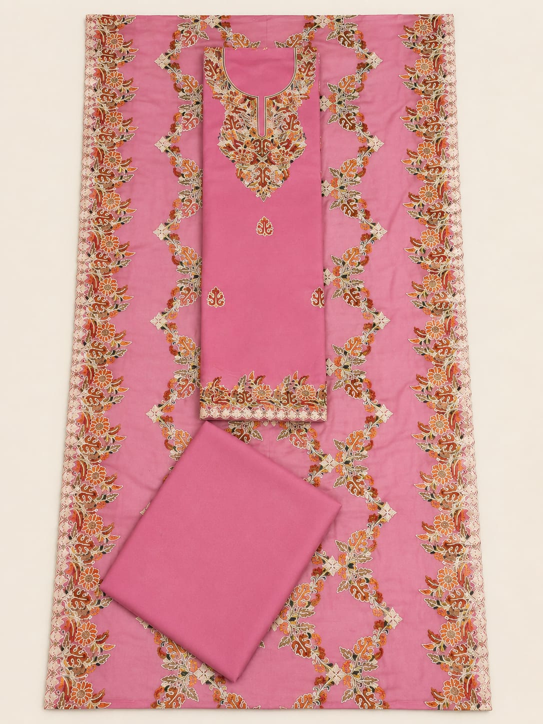 Kashida Wear Rose Pink Embroidered Unstitched Suit Set