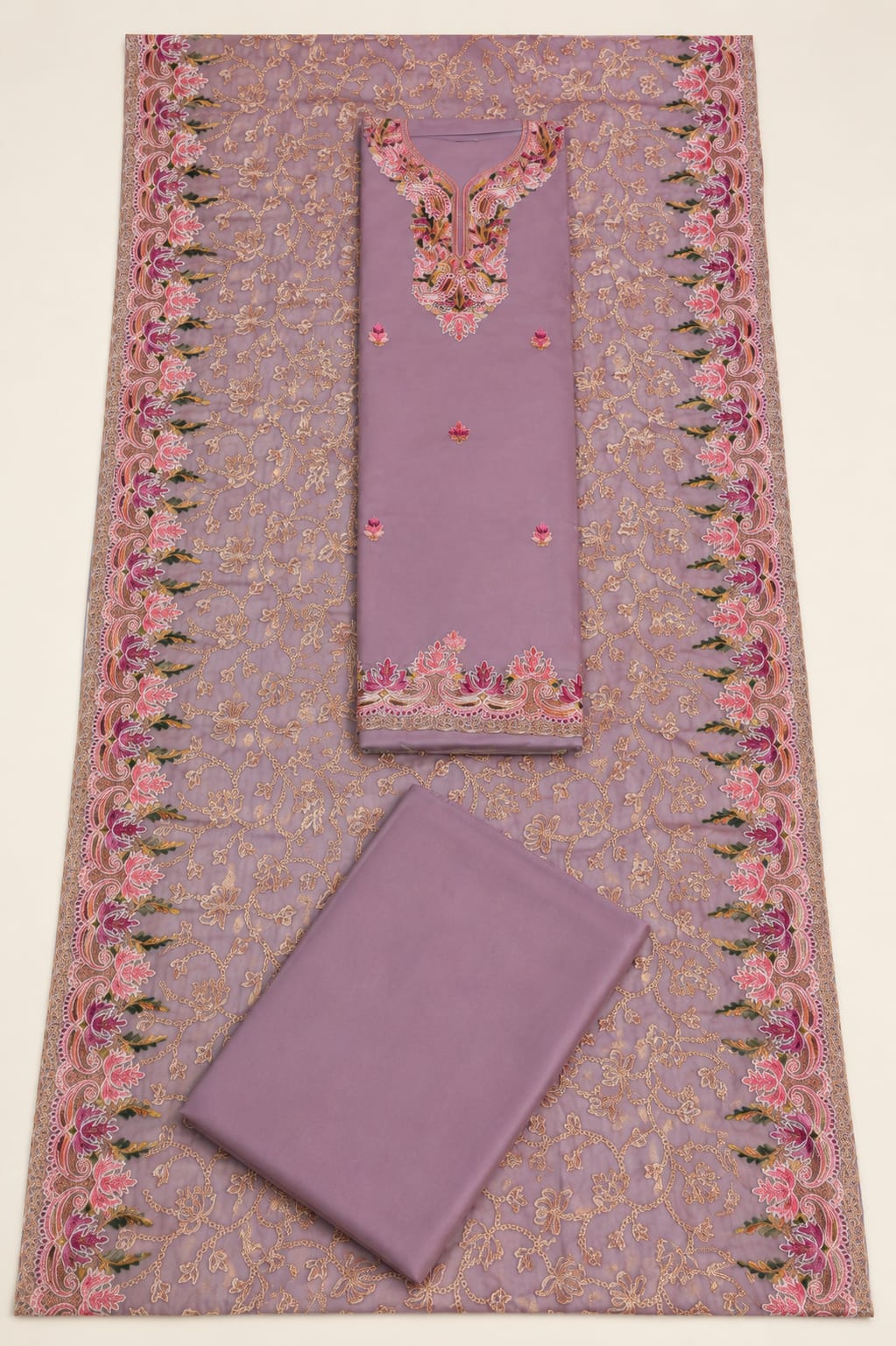Kashida Wear Dusty Lavender Embroidered Unstitched Suit Set